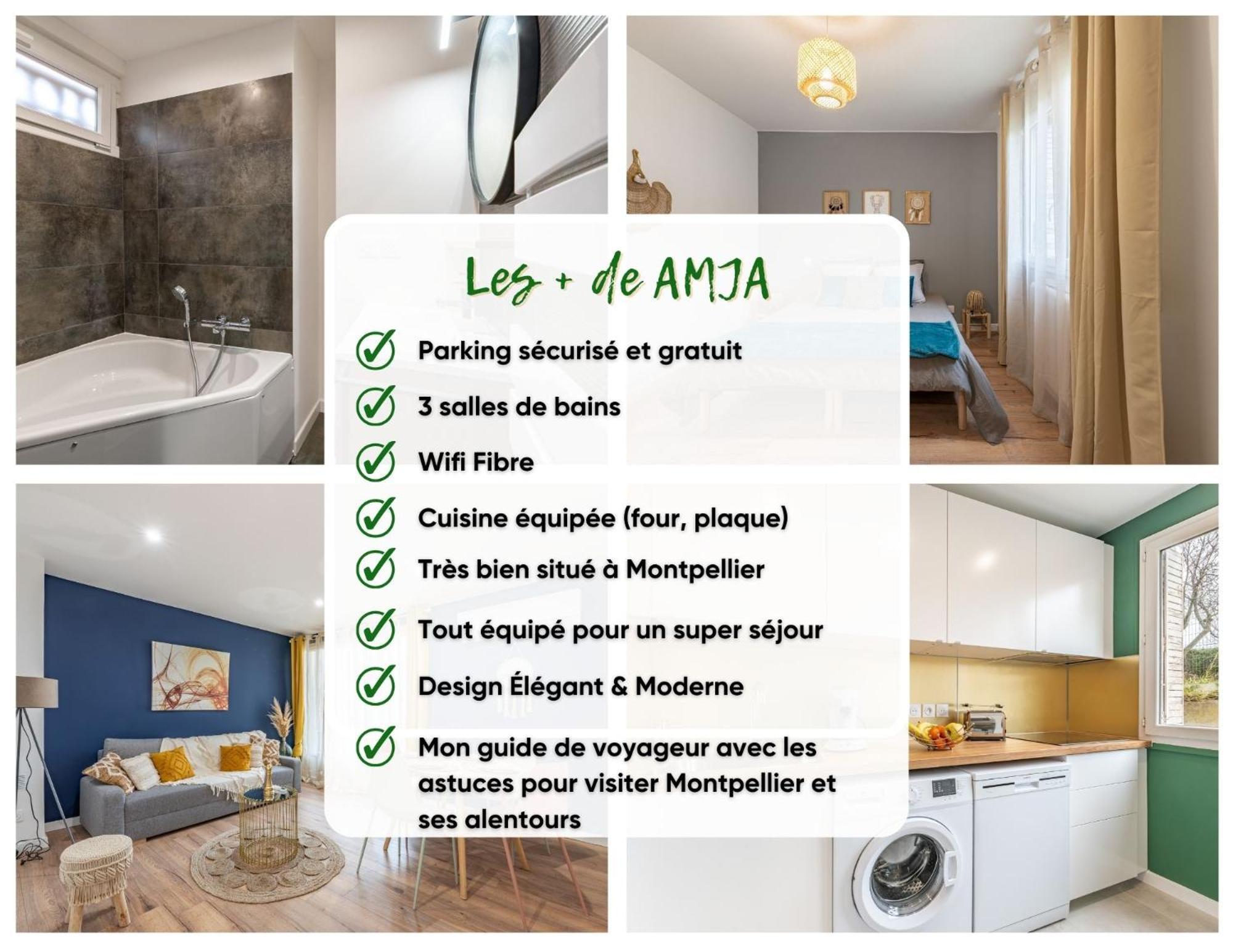 Amja Proche Clinique Saint-Roch Apt 3 Chambres 3 Salles De Bain Parking Gratuit Ideal Famille Groupe Coworking 10 Min Centre Ville 10 Min Plage 5 Min Sortie Autoroute Монпелье Экстерьер фото